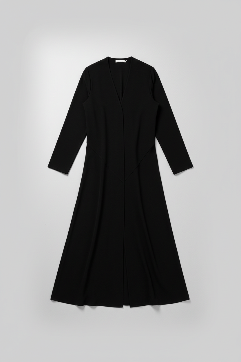 Modern Minimalist Abaya in Black - Flat lay