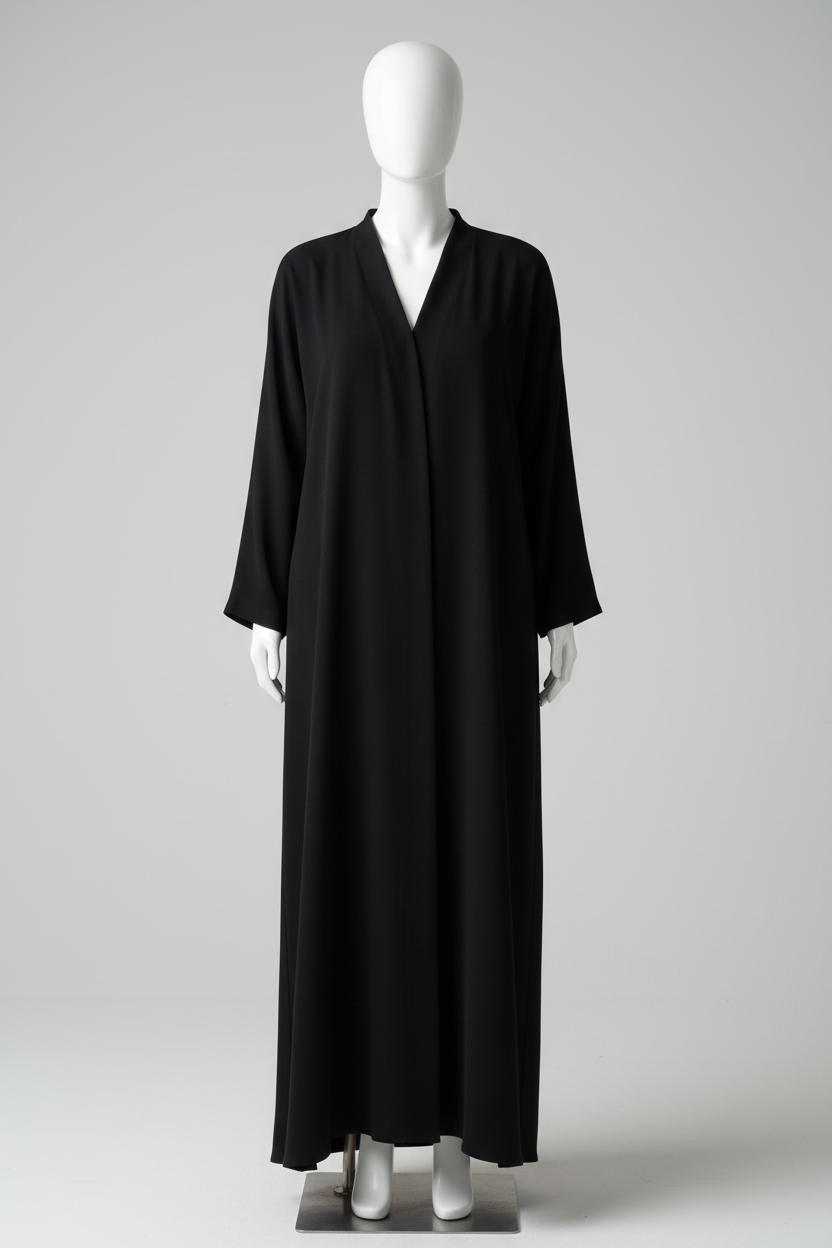 Modern Minimalist Abaya in Black - Full length mannequin shot