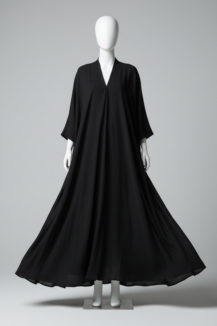 Flowy Crepe Abaya in Black - Full length mannequin shot