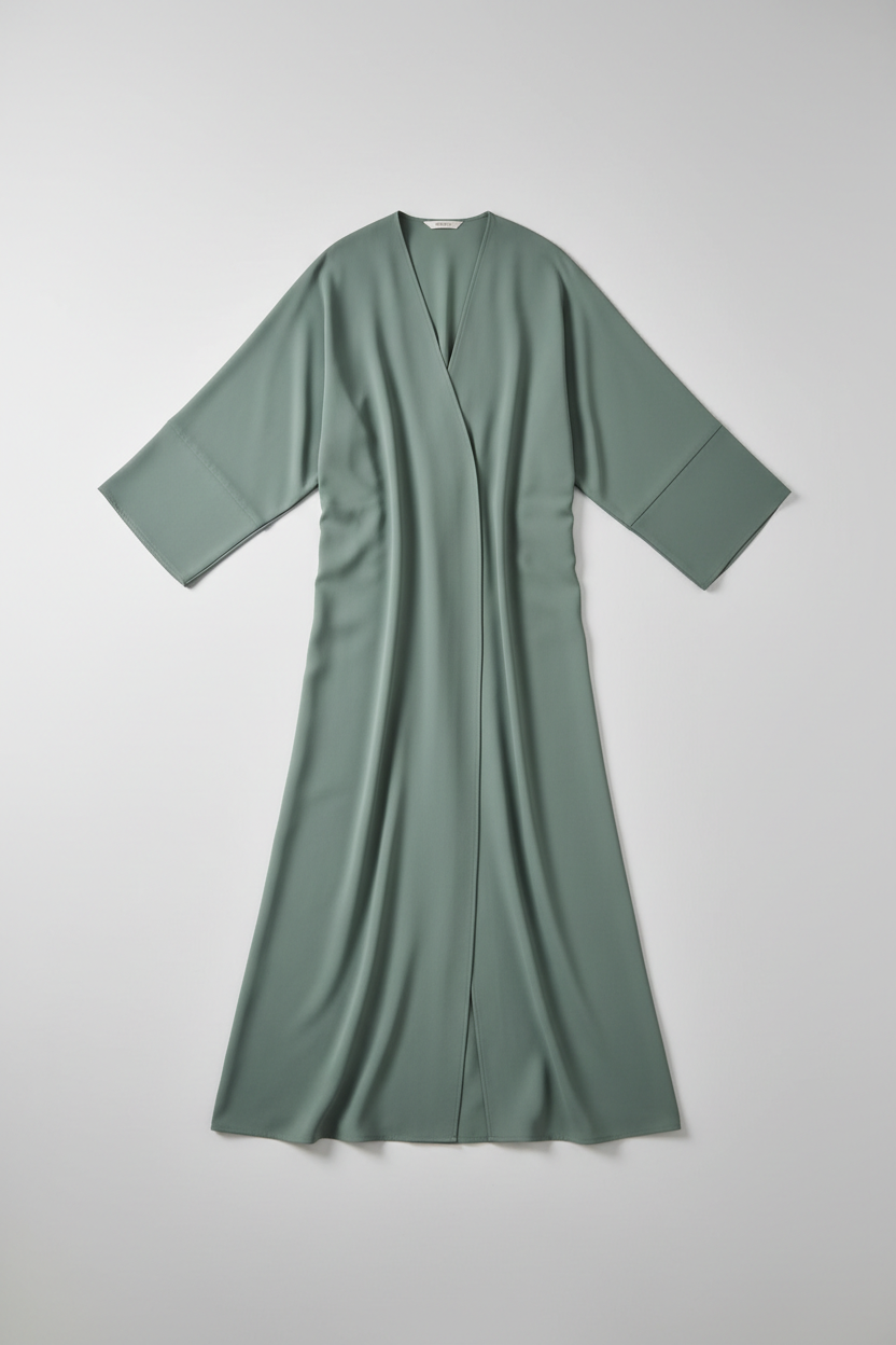 Modern Minimalist Abaya in Sage Green - Flat lay
