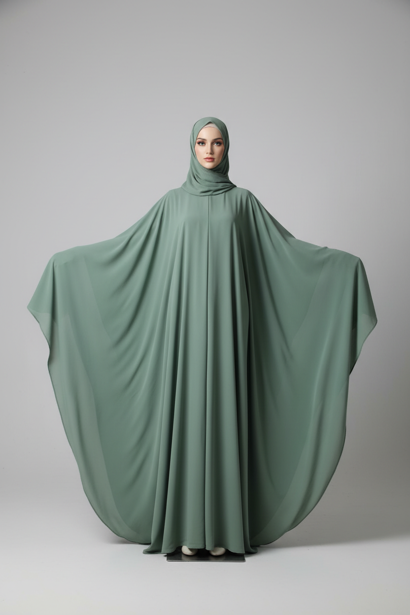 Butterfly Abaya in Sage Green - Full length mannequin shot