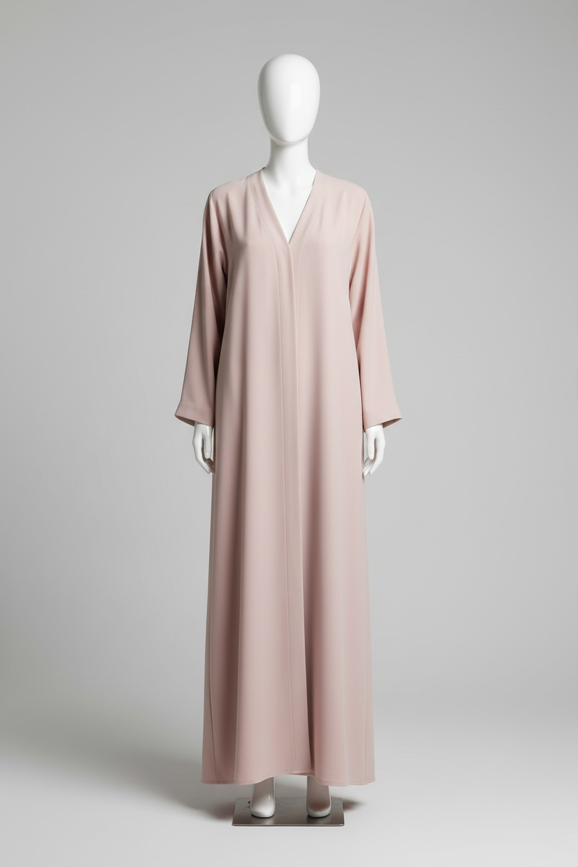 Modern Minimalist Abaya in Blush Pink - Full length mannequin shot