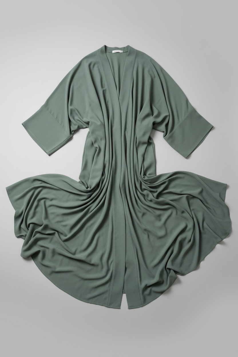 Flowy Crepe Abaya in Sage Green - Flat lay