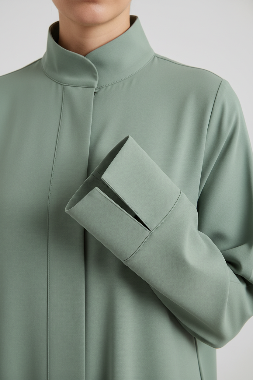 Modern Minimalist Abaya in Sage Green - Detail
